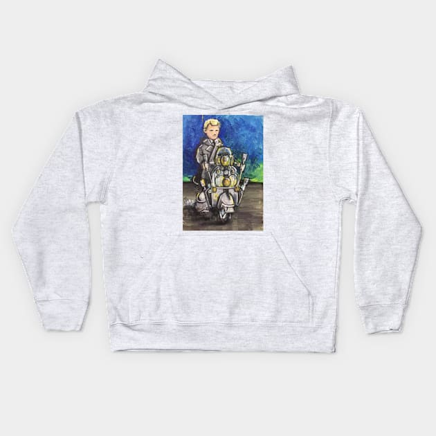 Retro Scooter, Classic Scooter, Scooterist, Scootering, Scooter Rider, Mod Art Kids Hoodie by Scooter Portraits